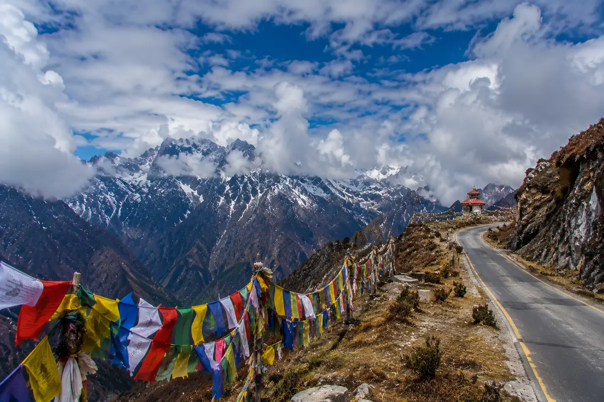 Scenic Silk Route landscape near Old Baba Mandir in East Sikkim