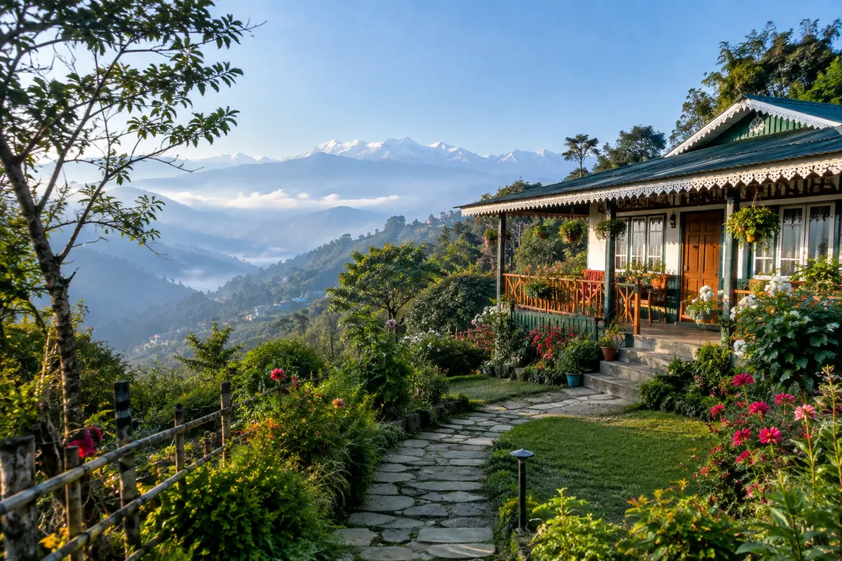 Sittong hotels and homestays surrounded by green hills