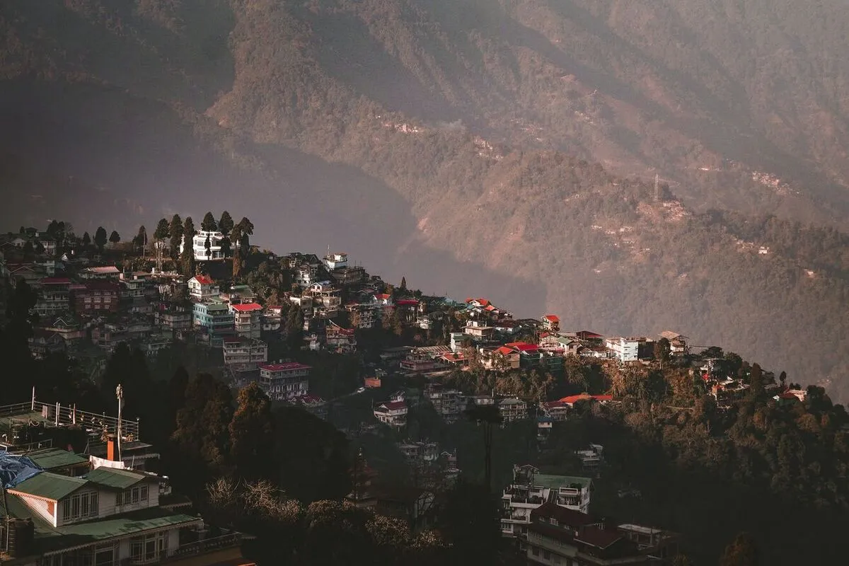 Panoramic view of Darjeeling town and Himalayan mountains