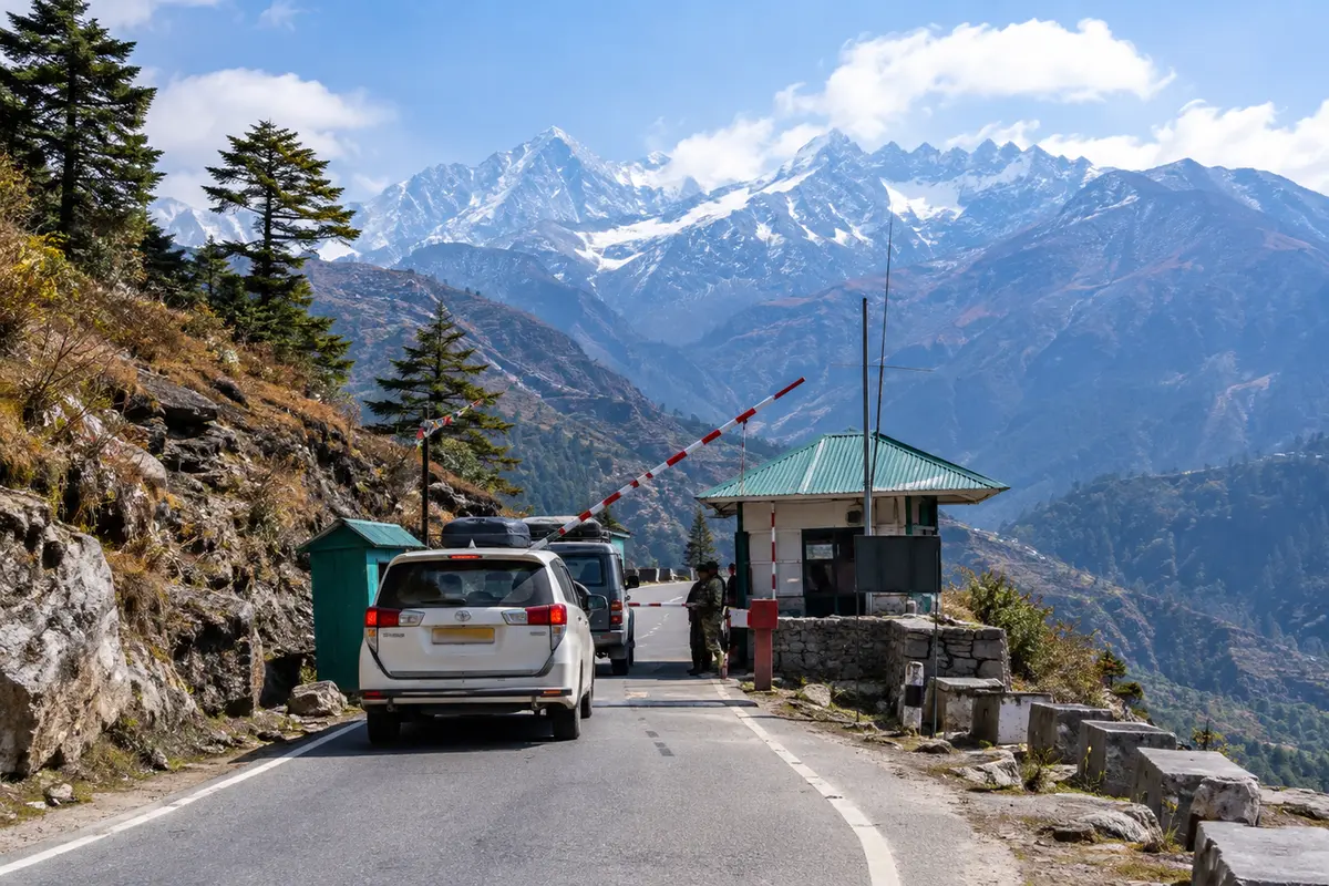 North Sikkim mountain road near a check post